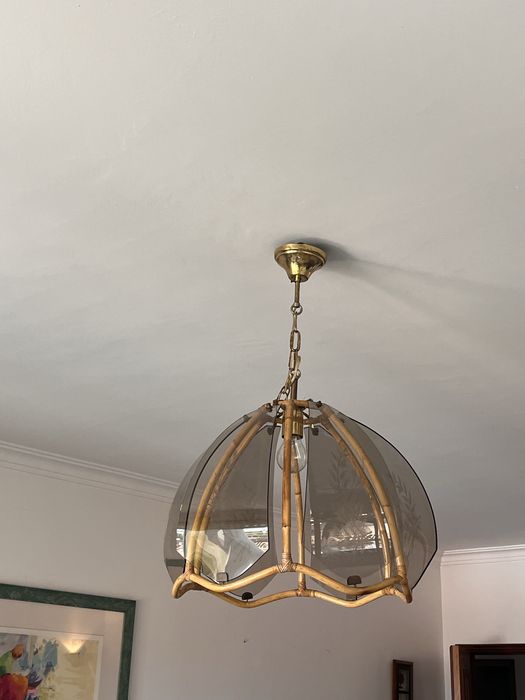 Candeeiro teto em bambu e vidro