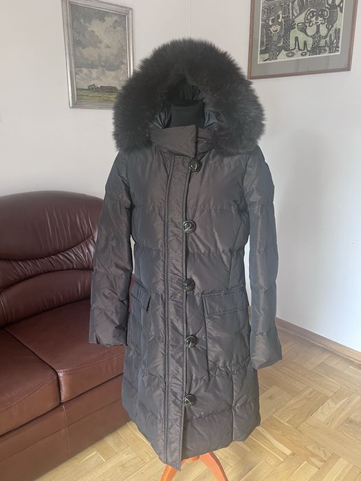 Marella kurtka puchowa płaszcz puch gesi kaptur lis M