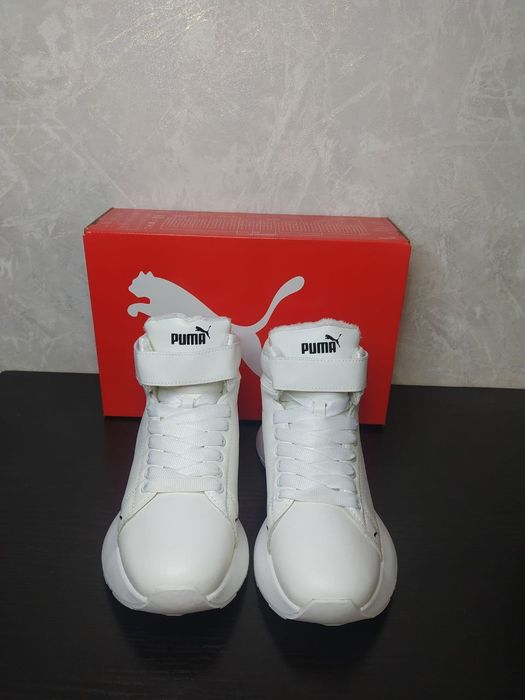Жіночі зимові білі кросівки Puma/натуральная кожа/белые ботинки пума