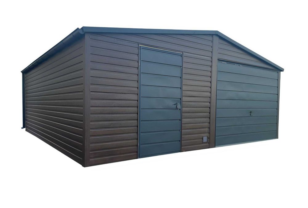 Garaż Blaszany, Blaszak 5x6 ciemny orzech brama uchylna PREMIUM