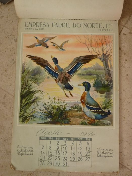 calendário antigo com lindas estampas/ aguarelas