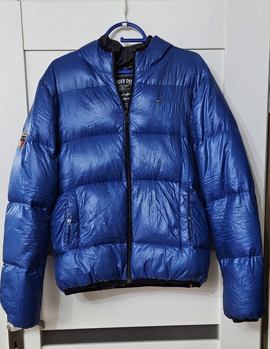 Tommy Hilfiger M/L kurtka puchowa niebieska piekna 100% org Usa