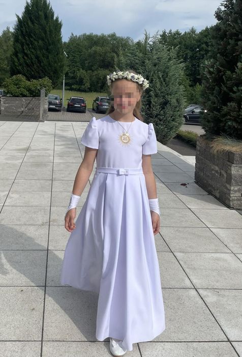 Alba dziewczęca sukienka komunijna rozm 146 - 152 wianek rękawiczki