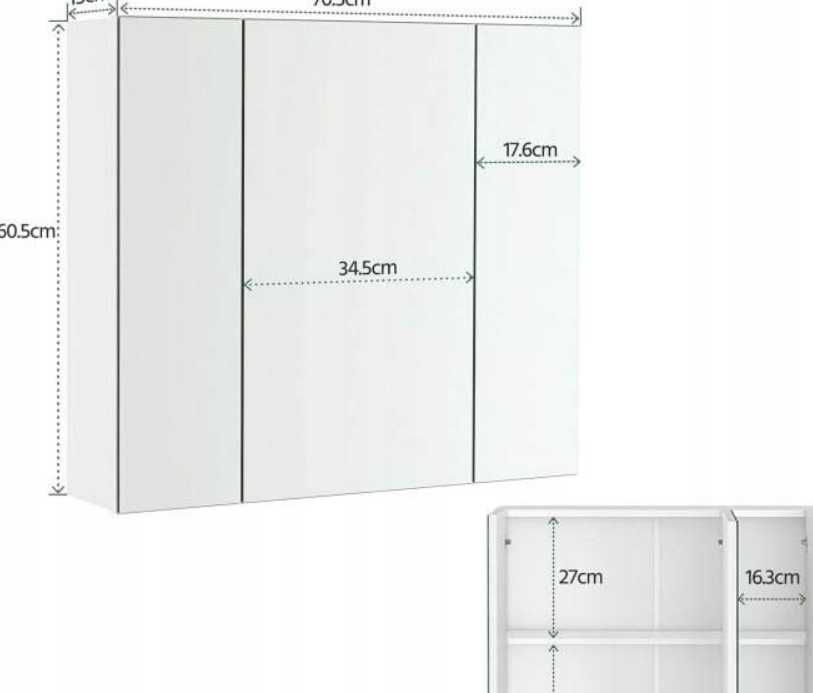 Szafka Łazienkowa z lustrem . Wisząca . Nowa 70,5x15x60,5cm