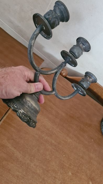 Candelabros vintage  em estanho  velas