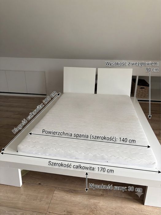 Łóżko z materacem i stelażem białe