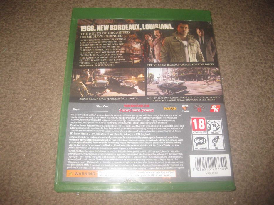 Jogo "Mafia III" para a Xbox One em Excelente Estado!