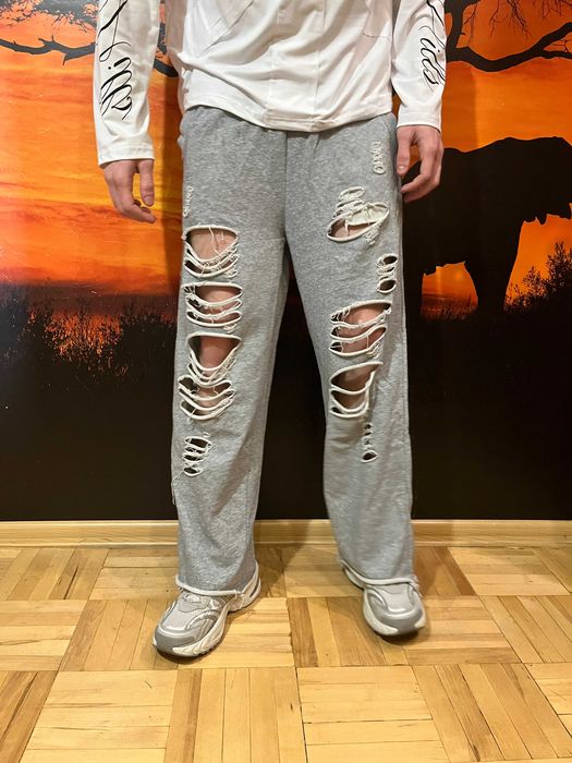 Jaded London Distressed Grey Marl Baggy Monster Joggers | Серые Оверсайз Спортивки с Разрывами и Необработанными Краями