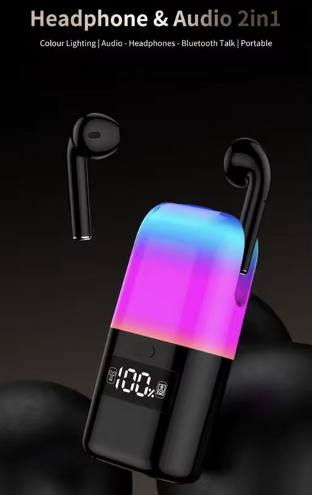 Bezprzewodowe słuchawki Bluetooth 5.0 z podświetlanym etui i głośnikie