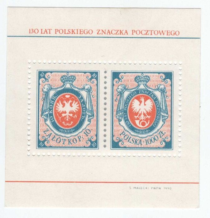 Znaczki blok 130 lat Polskiego znaczka pocztowego Fi 3118**  bl 140