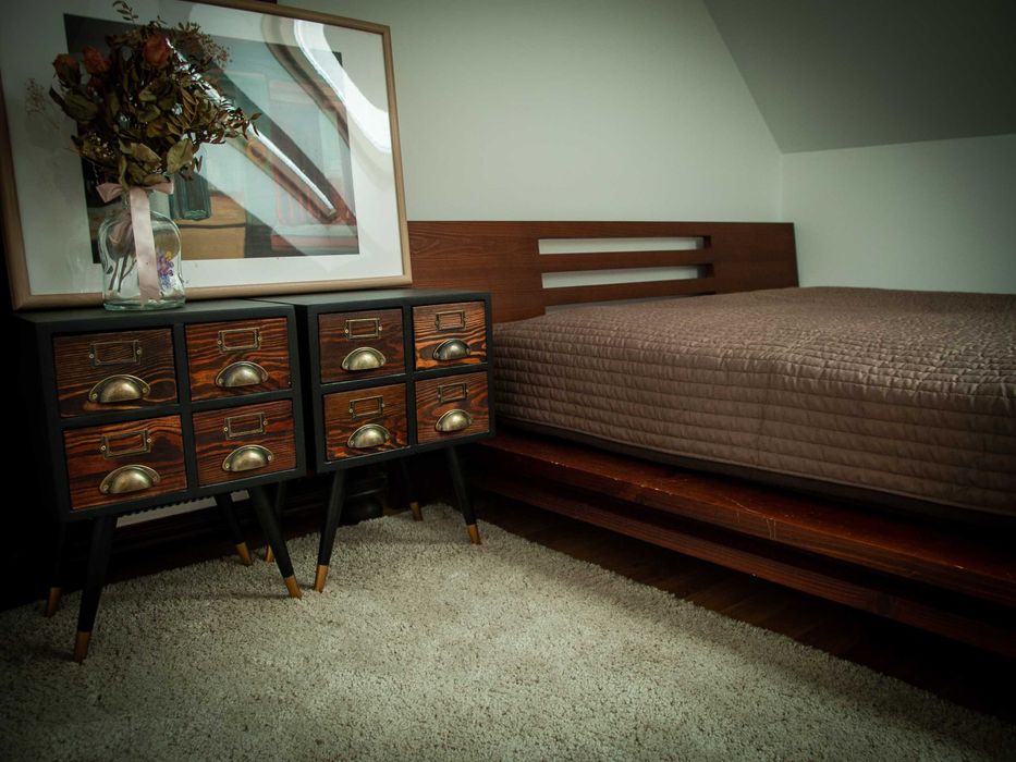Szafki nocne vintage kartotekowe loft mid-century komoda z szufladami