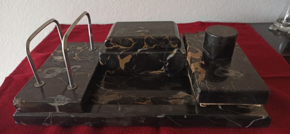 Vintage Przedwojenny marmurowy organizer, przybornik na biurko