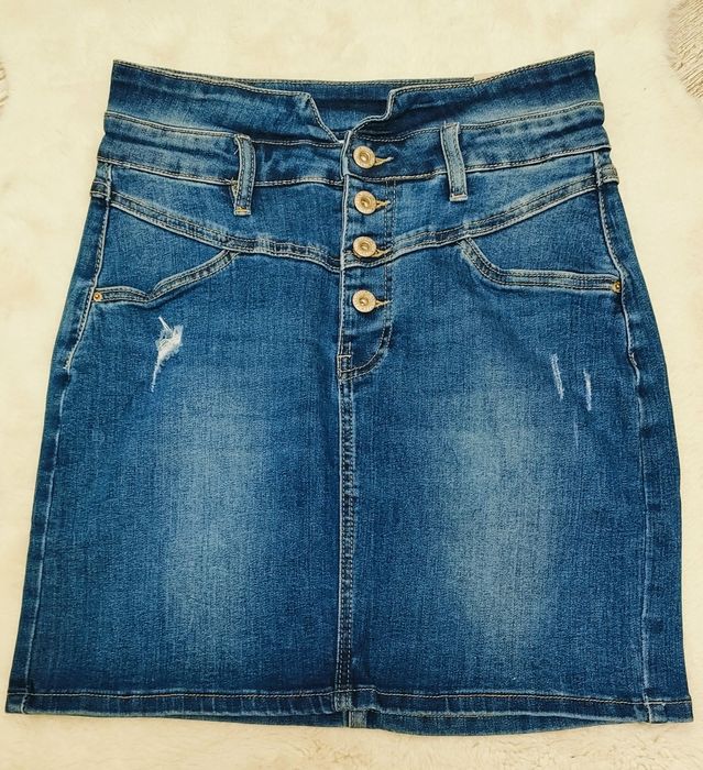 Spódnica mini jeansowa - wysoki stan - elastyczna - XL
