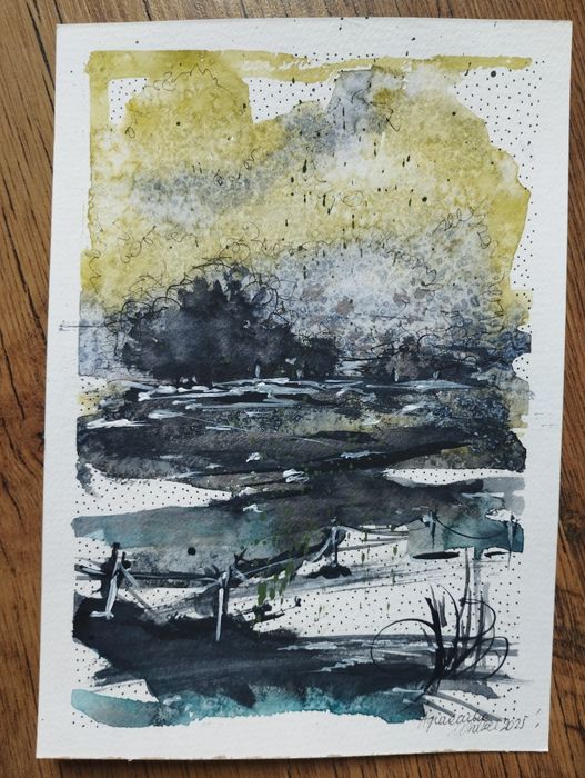 Abstrakcyjny pejzaż w akwareli