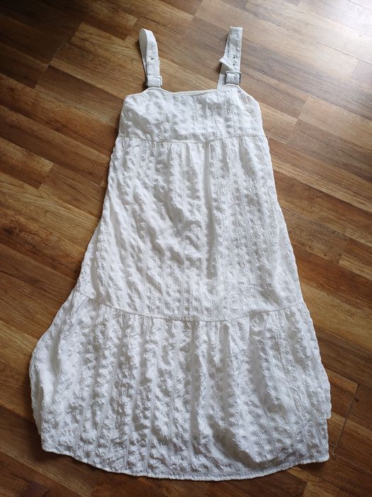 Sukienka biała długa 42 asos na szelkach lato XL midi