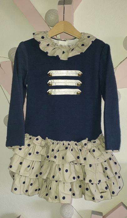 Vestido Menina Azul e Creme Dolce Petit