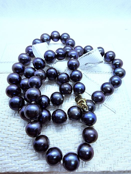 Piękny naszyjnik z  naturalnych Pereł  o barwie Pawiej  45cm 585 14k