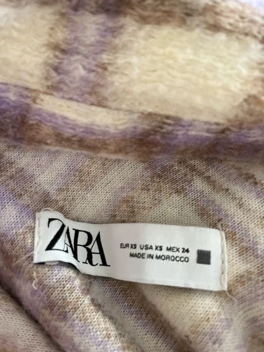 Casaco/Camisa Zara Bege e Lilás aos Quadrados (Oversized)