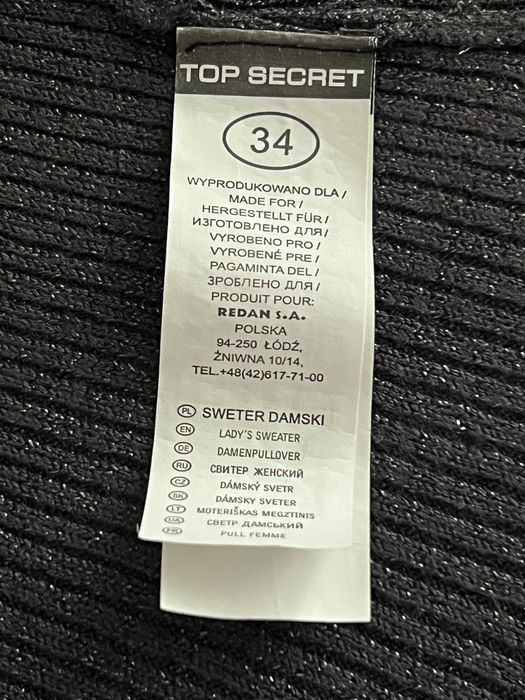 Top secret grafitowy sweterek ze srebrną nitką rozmiar 34