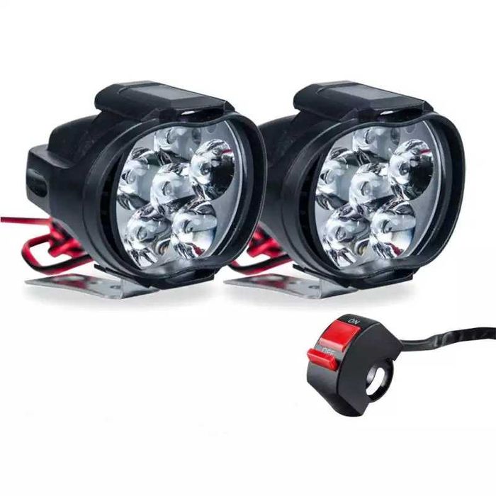 Par de faróis auxiliares 6 LED interruptor cafe racer