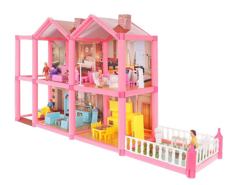 Domek dla Lalek Willa 4 Lalki + Mebelki 32 elementy