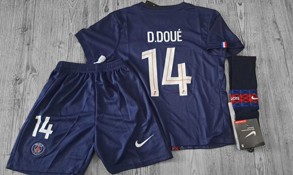 Strój PSG D.Doue Piłkarski Zestaw Komplet Koszulka spodenki Getry 24h