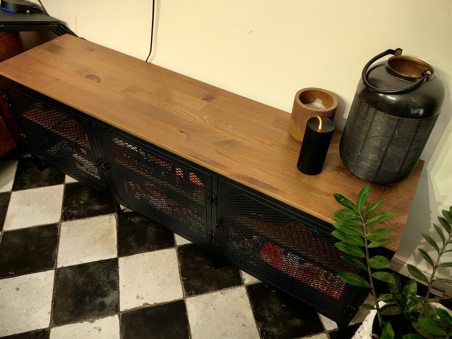 IKEA Szafka pod TV Fjallbo 150x36x54 czarna nowoczesna Loft industrial