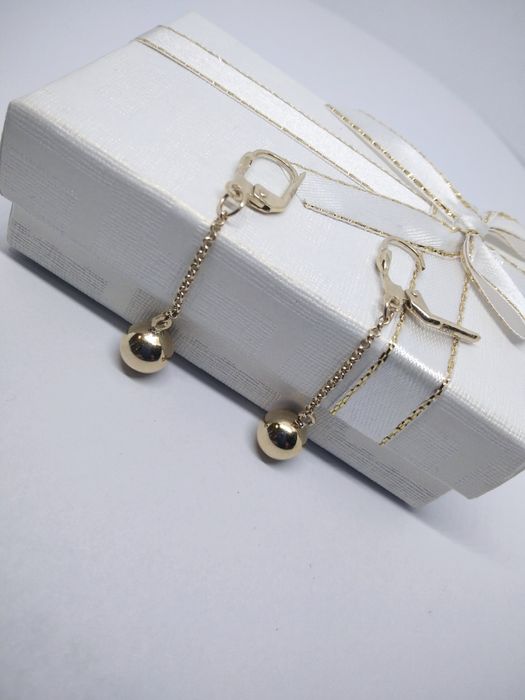 Złote kolczyki wiszące z kulką złoto 585  255