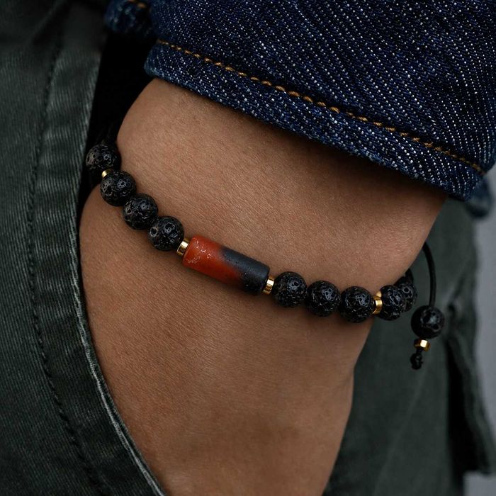 Bransoletka męska "Luca" - agat, lawa, hematyt - handmade, unikat.