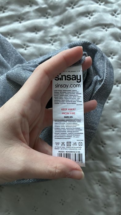 Sinsay XS/34 szara srebrna nic pizama spodnie i top