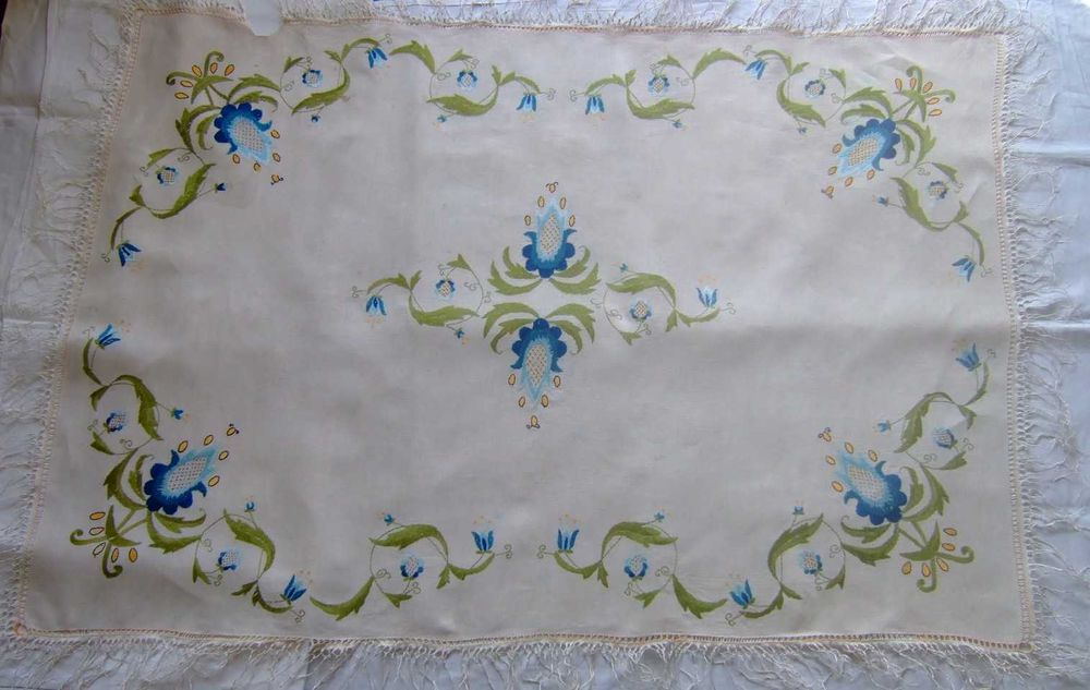 Serweta lniana 89x130cm len haft ręczny przedwojenna używana