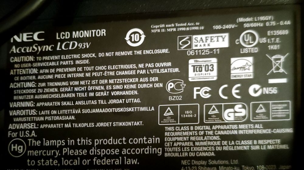 Monitor Nec AccuSync 93V
