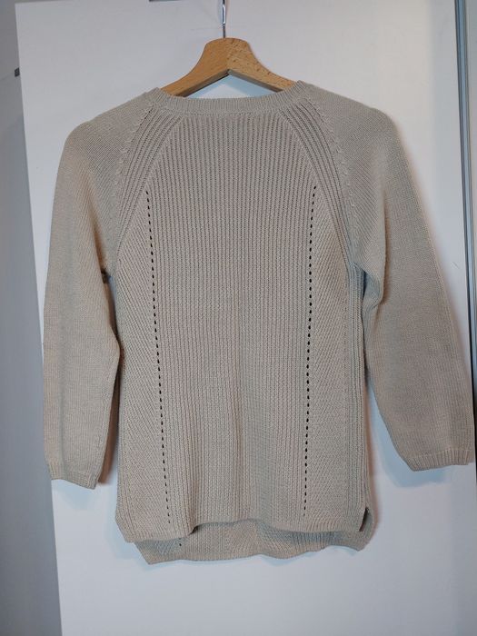 Beżowy swetmer 36/S kremowy sweter ażurowy Betty Jackson 38/M brązowy