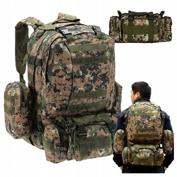 Plecak Wojskowy Turystyczny 50L Taktyczny Saszetki Torba 4w1 Survivalowy
