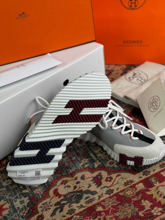 Мужские синие кроссовки Hermes текстильные кеды Эрмес летние кроссовки Ермес ob454