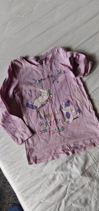 Bluzka Little Kids 128 Lila jednorożec nadruk falbanka