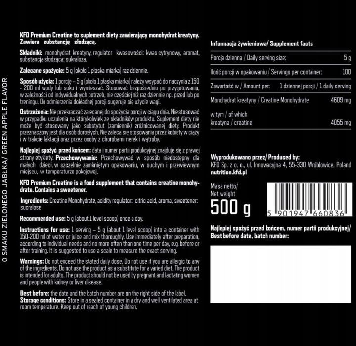 kfd premium creatine 500 g kreatyna monohydrat zielone jabłko