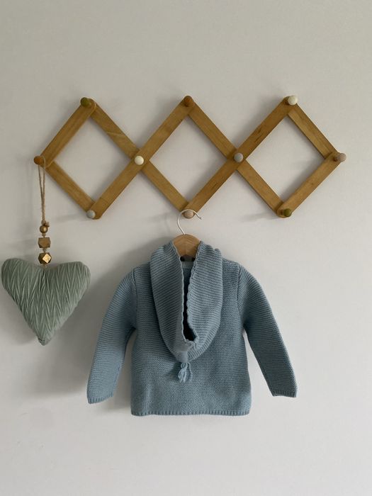 Sweter na suwak turkusowy z kapturem memini 68/74 wełna owcza