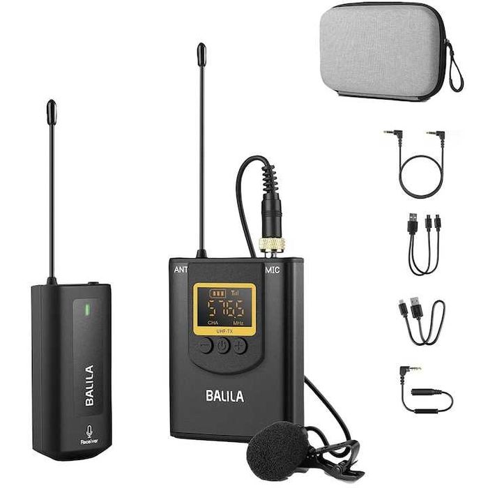 Беспроводной петличный UHF микрофон с ЖК, 1 передатчик и 1 приемник, ,