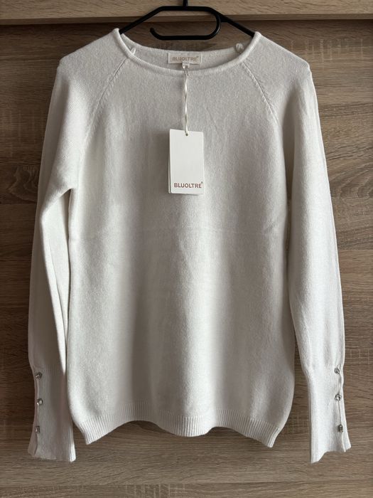 Sweter damski Bluoltre uniwersalny śmietankowy wiskoza długi rękaw