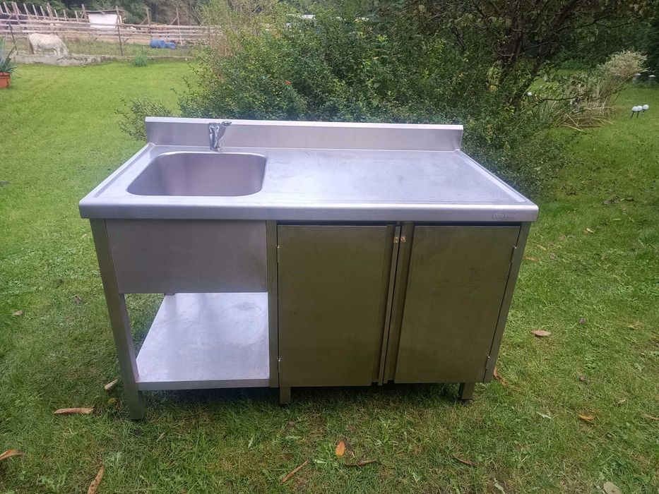 Stół ze zlewem i szafką ze stali nierdzewnej 130cm