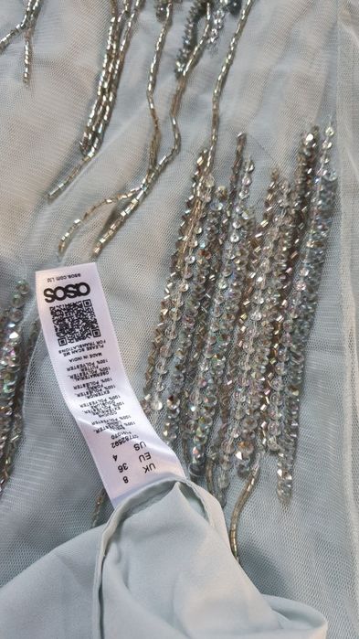 Asos śliczna sukienka midi zwiewna zdobiona cekiny frędzle S M