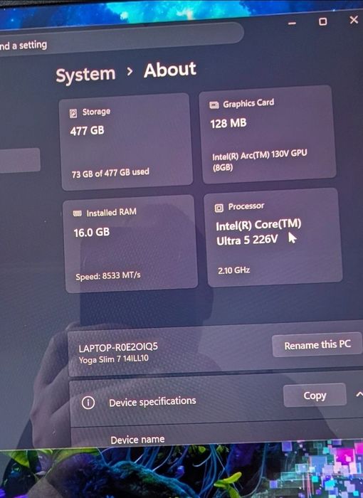 Lenovo Yoga Slim 7 Aura Edition Ultra  5 226V 16Ram 512Ssd
