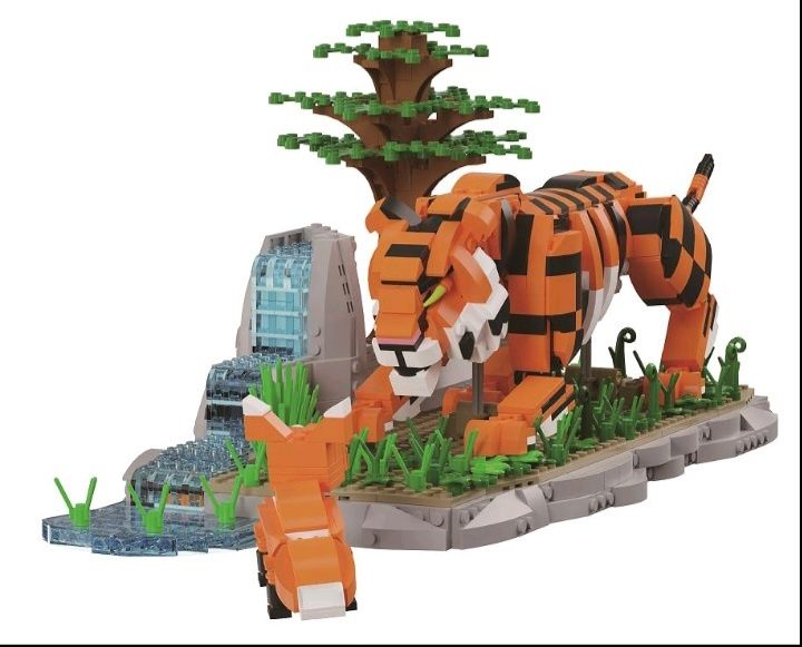 Klocki Tygrys 3D z wodospadem | model zwierzęcia DIY figurka dekoracyj