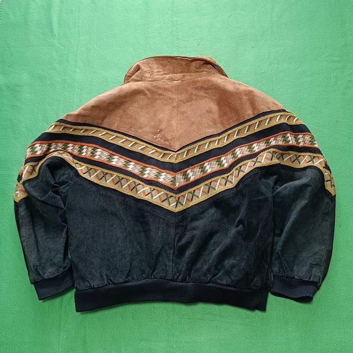 вінтажна куртка-бомбер CUIROPOLIS vintage suede jacket 90-s замшева дублянка шерпа вінтаж винтаж  куртка 90-х western aztec ethno ретро розмір M-L