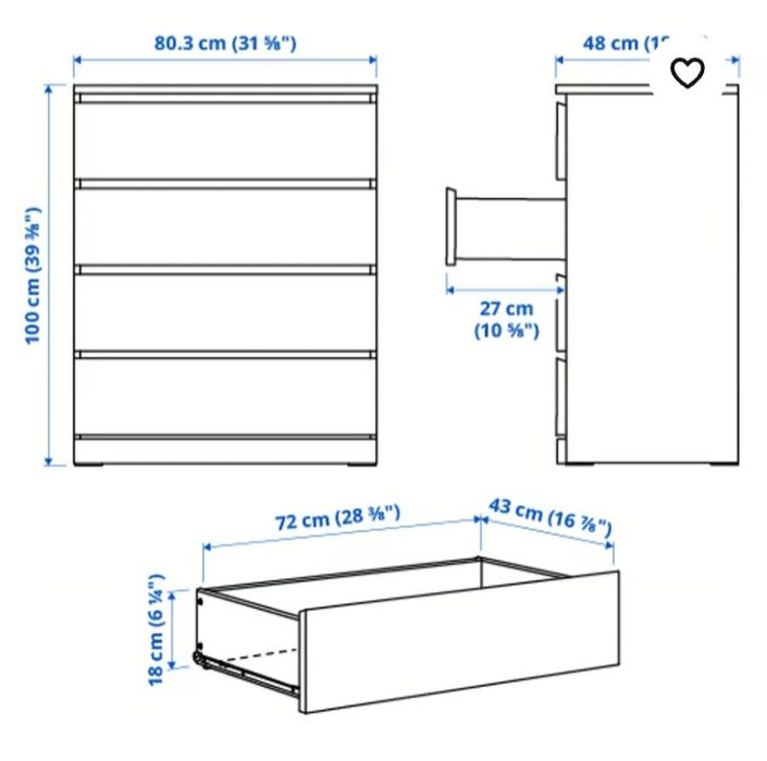 Komoda Malm Ikea 80x100 biała 4 szuflady