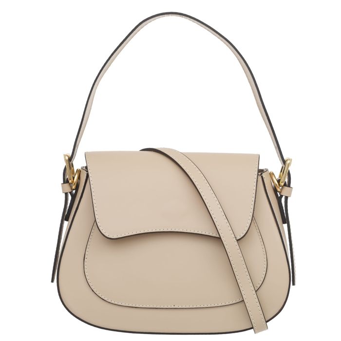 VERA PELLE torebka damska skórzana kuferek z paskiem V503 beżowa