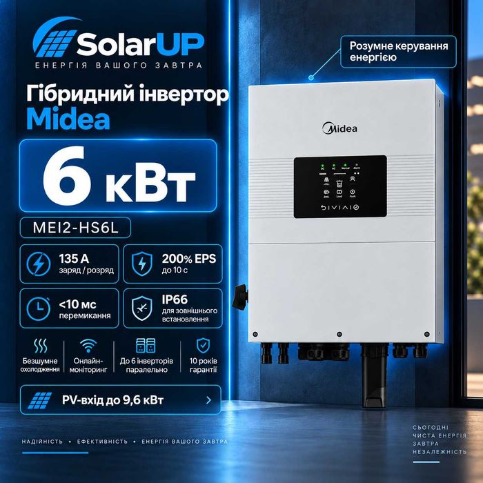 Гібридний інвертор Midea PowerX1 MEI2-HS6L 6 кВт однофазний з онлайн моніторингом