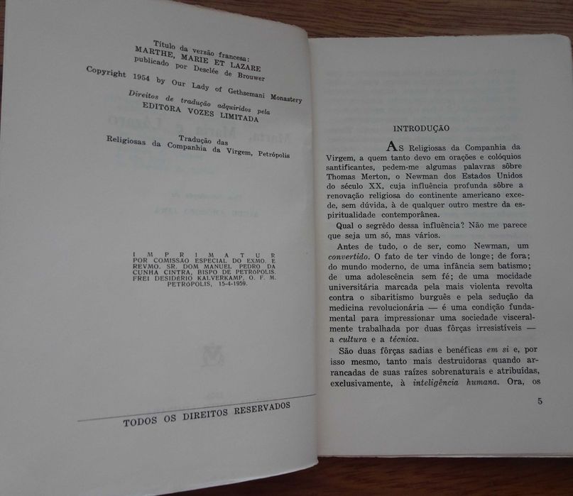 Marta Maria e Lázaro de Thomas Merton - 1ª Edição 1959