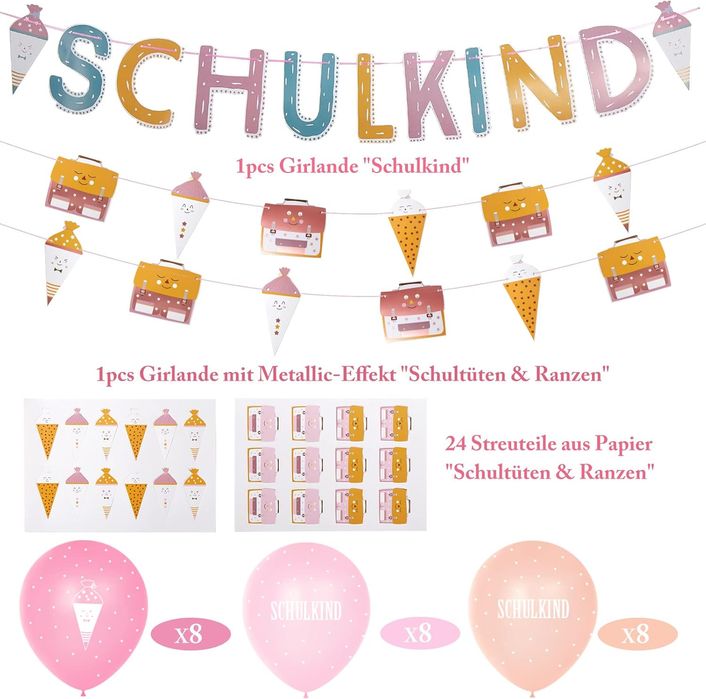 Back to School Decor Set - 24 Balloons, Garlands, Pink Metallic